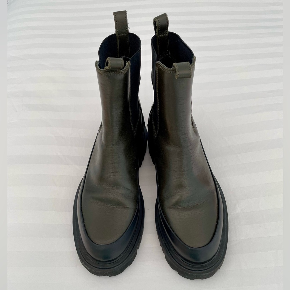 NWOT AllSaints Harlee Leather Slip On Boot in Khaki Green size US 6